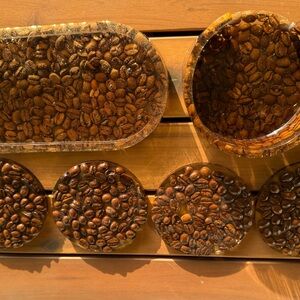 Hand Made Coffee Bean Resin Coasters and Tray Set